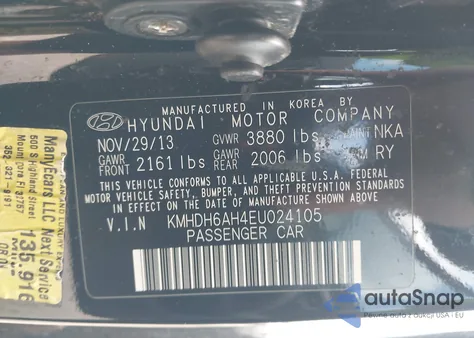 2014 Hyundai Elantra z USA, uszkodzony, nr VIN KMHDH6AH4EU024105